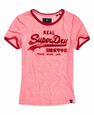 Superdry Vintage Logo Retro Ringer Női Pólók Rózsaszín/Piros | OUAZS7351